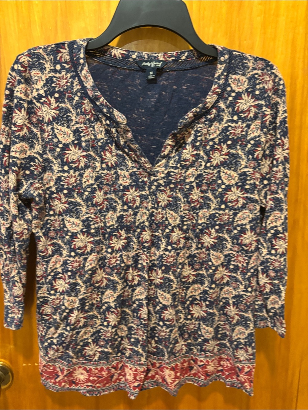 Lucky Brand Navy Floral Henley Tunic with Cream and Red Pattern